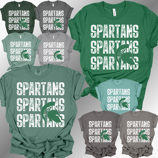 Pinconning Spartans - Stacked Distressed Font Tee (Adult)