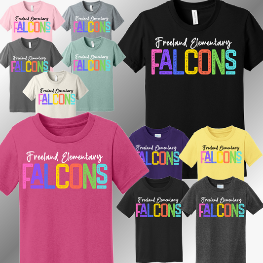 Freeland Falcons - Elementary Rainbow Font Tee (Youth)