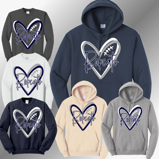 Bobcat Football - Heart Basic Sweatshirt (Adult)
