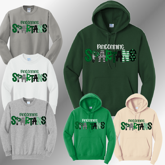 Pinconning Spartans - Spirit Font Basic Sweatshirt (Adult)