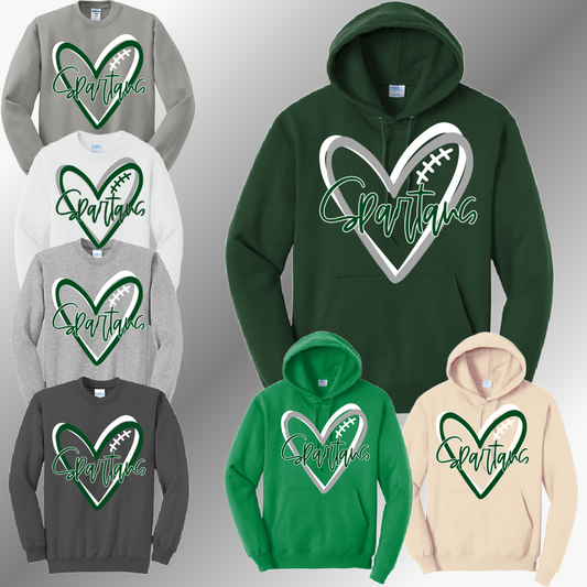 Pinconning Spartans - Football Heart Basic Sweatshirt (Adult)
