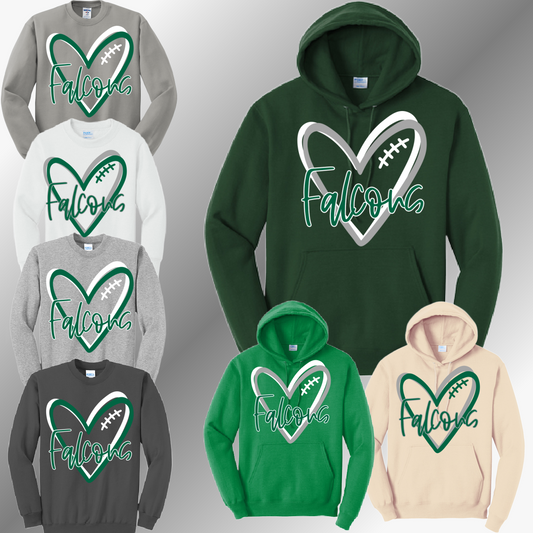 Freeland Falcons - Football Heart Basic Sweatshirt (Adult)