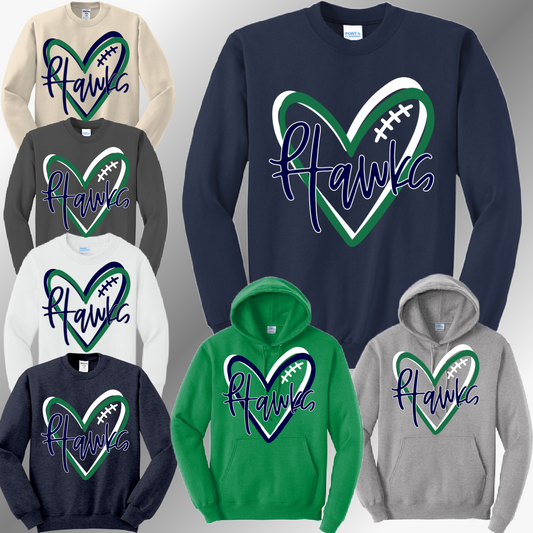 Heritage Hawks - Football Heart Basic Sweatshirt (Adult)