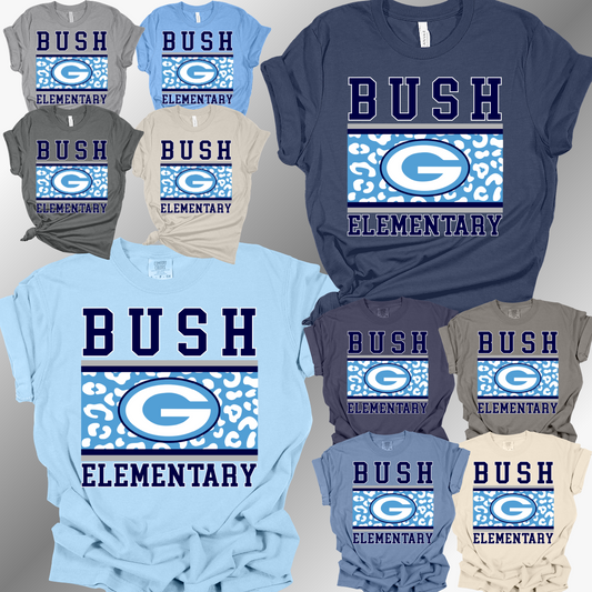 Bush Elementary Dukes - Leopard Background Tee (Adult)