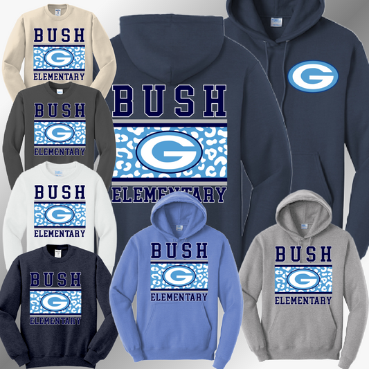 Bush Elementary Dukes - Leopard Background Basic Sweatshirt (Adult)