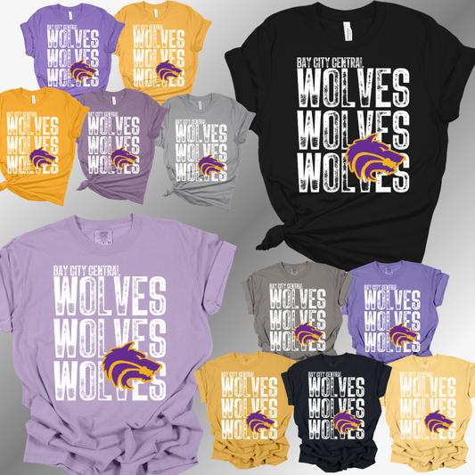 Bay City Central Wolves - Distressed Repeating Tee (Adult)