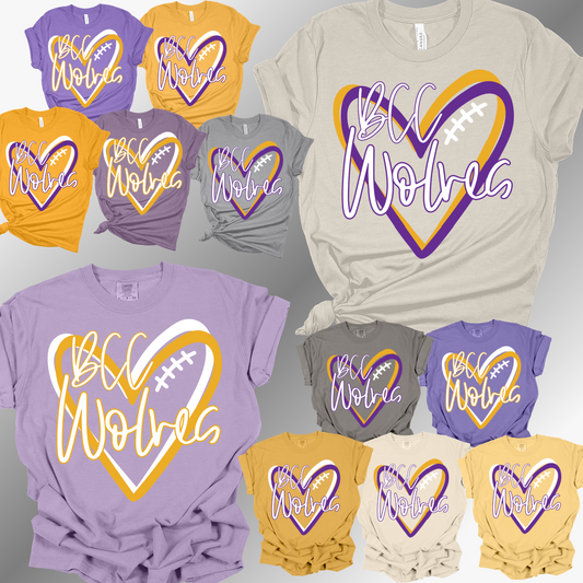Bay City Central Wolves - Football Heart Tee (Adult)