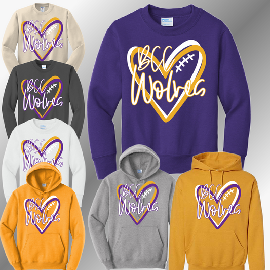 Bay City Central Wolves -Football Heart Basic Sweatshirt (Adult)