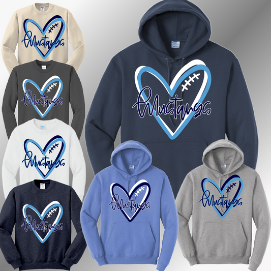 Meridian Mustangs - Football Heart Basic Sweatshirt (Adult)