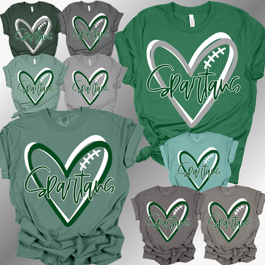 Pinconning Spartans -Football Heart Tee (Adult)
