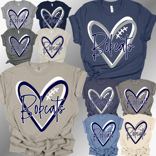 Bobcat Football - Football Heart Tee (Adult)