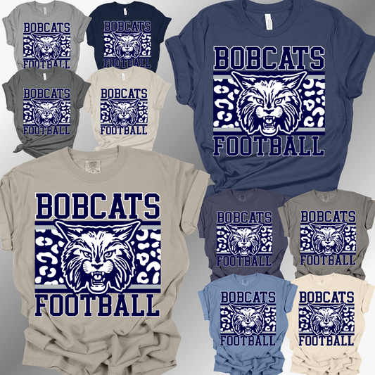Bobcat Football - Leopard Background Tee (Adult)
