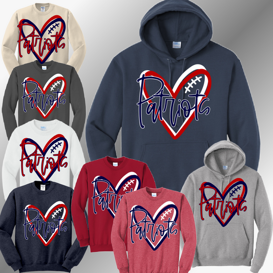 Unionville Sebewaing USA Patriots - Football Heart Basic Sweatshirt (Adult)