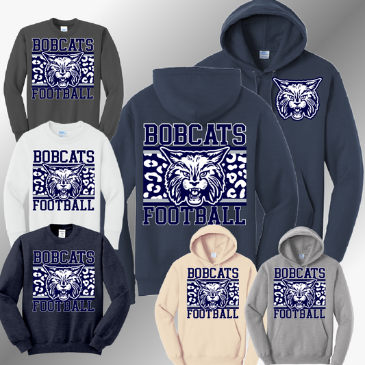 Bobcat Football - Leopard Background Basic Sweatshirt (Adult)