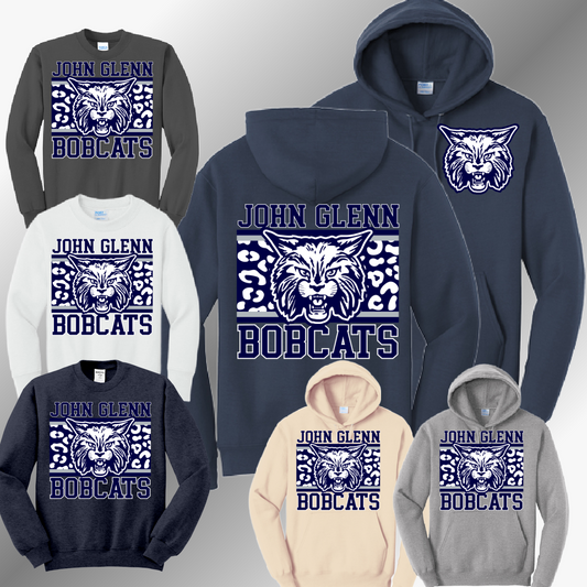 John Glenn Bobcats - Leopard Background Basic Sweatshirt (Adult)