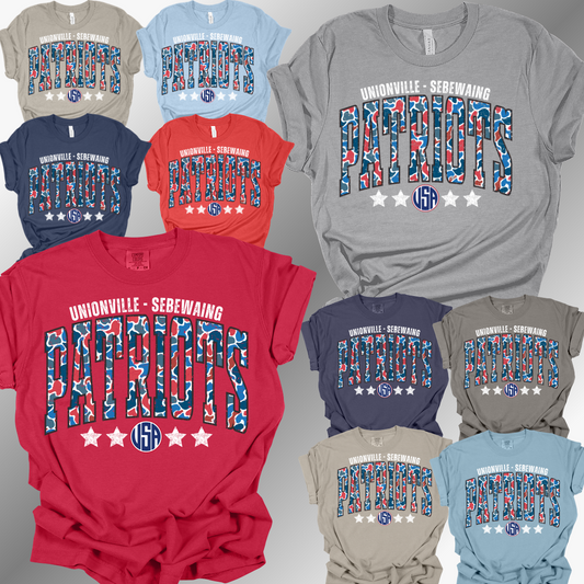 Unionville Sebewaing USA Patriots - Camo Print Tee