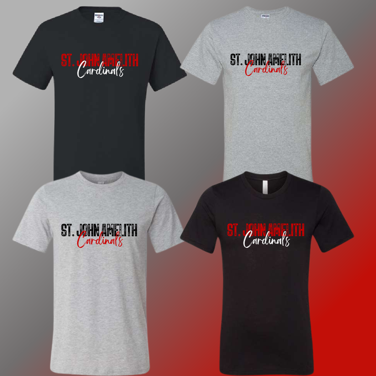 St. John Cardinals - Gray/Black Simple Stamped Tee (Short & Long Sleeve)