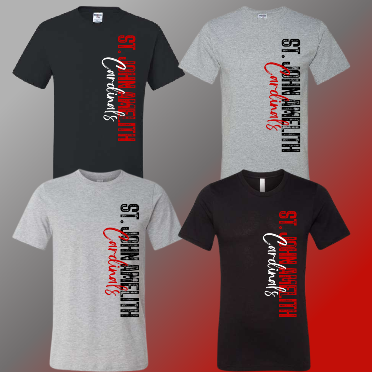 St. John Cardinals - Gray/Black Vertical Stamped Tee (Short & Long Sleeve)