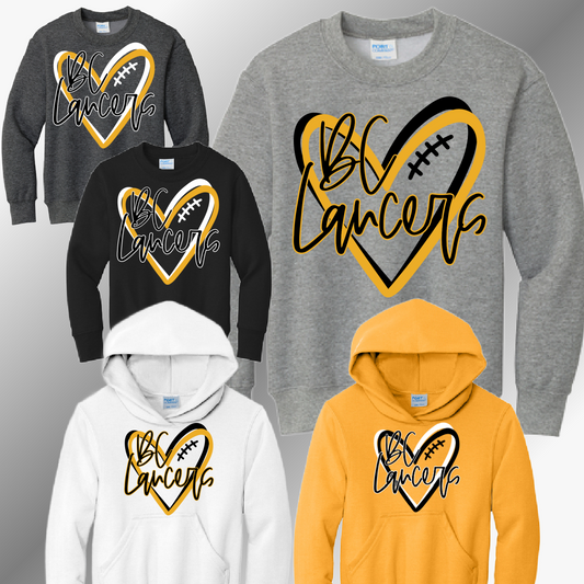 Bullock Creek Lancers - Football Heart Sweatshirt (Youth)