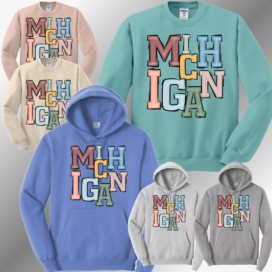 Michigan - Jumbled Letters Basic Sweatshirt (Adult)