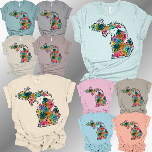 Michigan - Colorful Floral Tee (Adult)