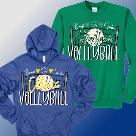School Spirit - Volleyball Doodle Net Sweatshirt CUSTOMIZABLE! ANY SCHOOL/ANY COLORS! (Adult)