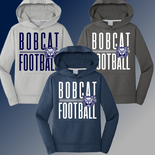 Bobcat Football - Narrow Text Dri Fit Hoodie (Youth)