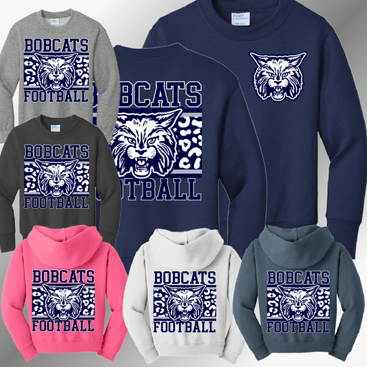 Bobcat Football - Leopard Background Basic Sweatshirt (Youth)