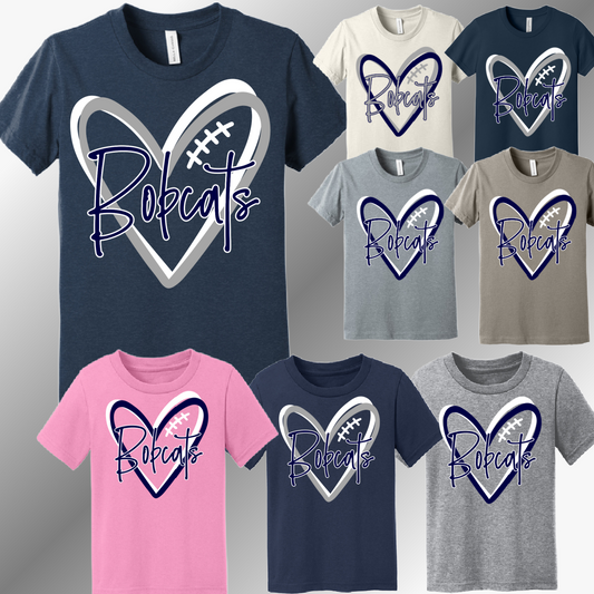Bobcat Football - Football Heart Tee (Youth)