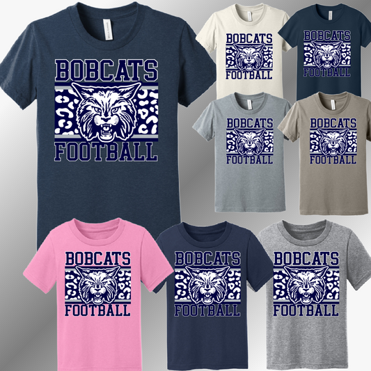 Bobcat Football - Leopard Background Tee (Youth)