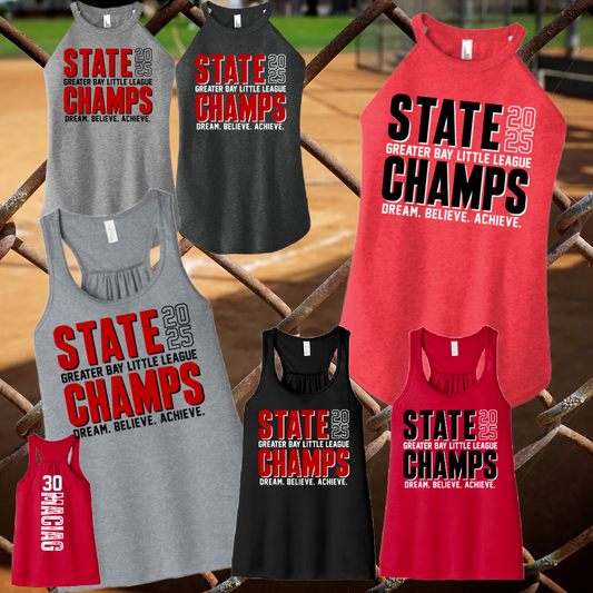 Greater Bay Little League - 2025 11U State Champs Option #2 Premium Tank w/Vertical Name & Number
