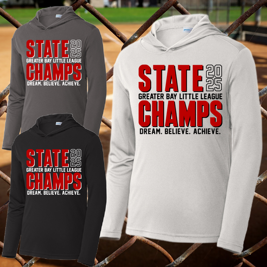 Greater Bay Little League -2025 11U State Champs Option #2 Long Sleeve Hooded Performance Tee (Youth & Adult)