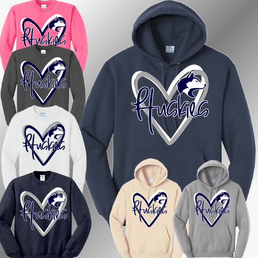 Hemlock Huskies - Mascot Doodle Heart Basic Sweatshirt (Adult)
