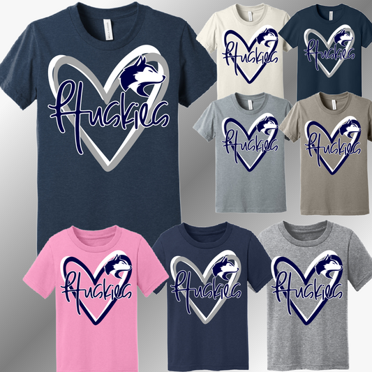 Hemlock Huskies - Mascot Doodle Heart Tee (Youth)