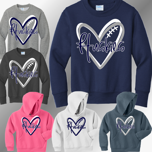 Hemlock Huskies - Football Heart Basic Sweatshirt (Youth)