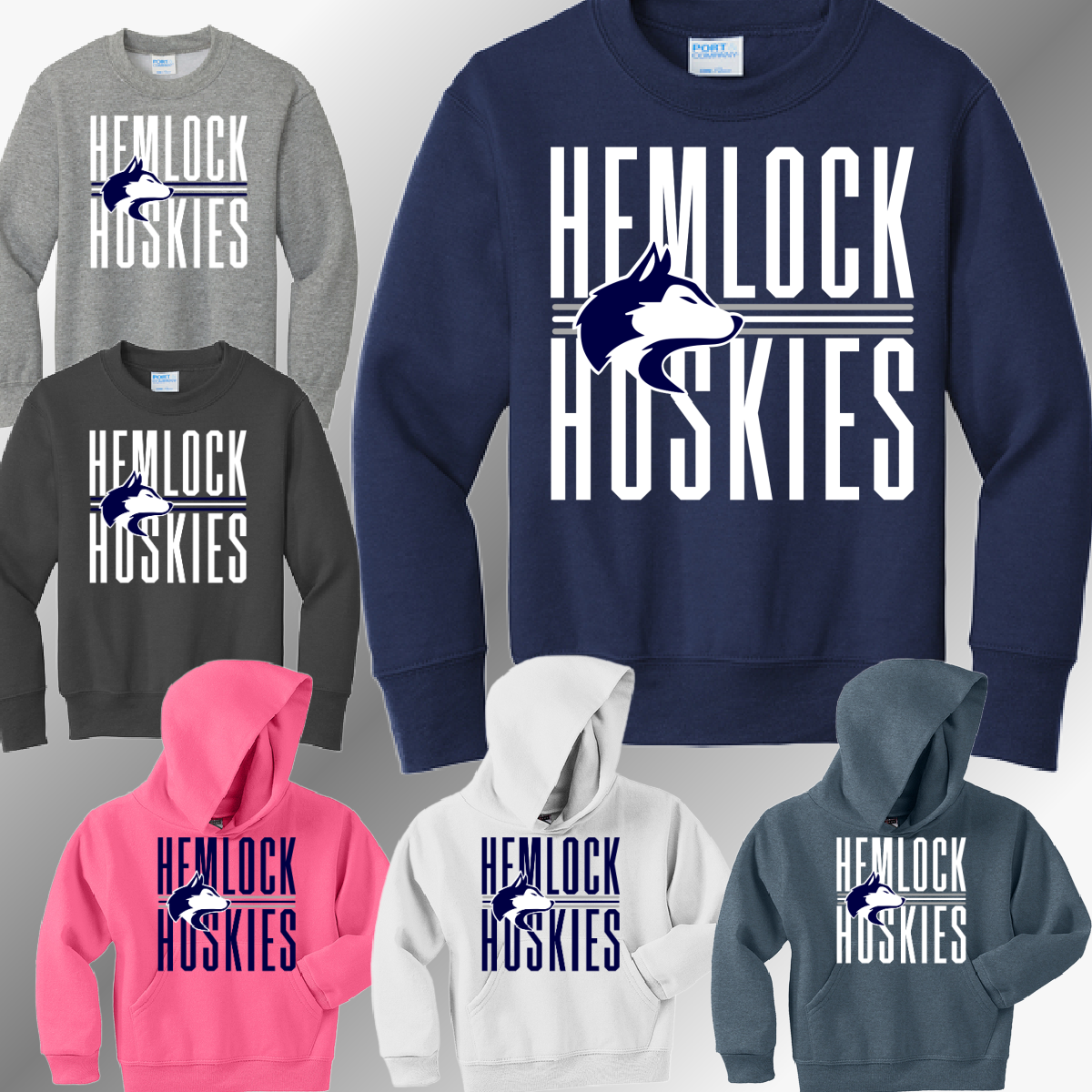 Hemlock Huskies - Narrow Text Basic Sweatshirt (Youth)