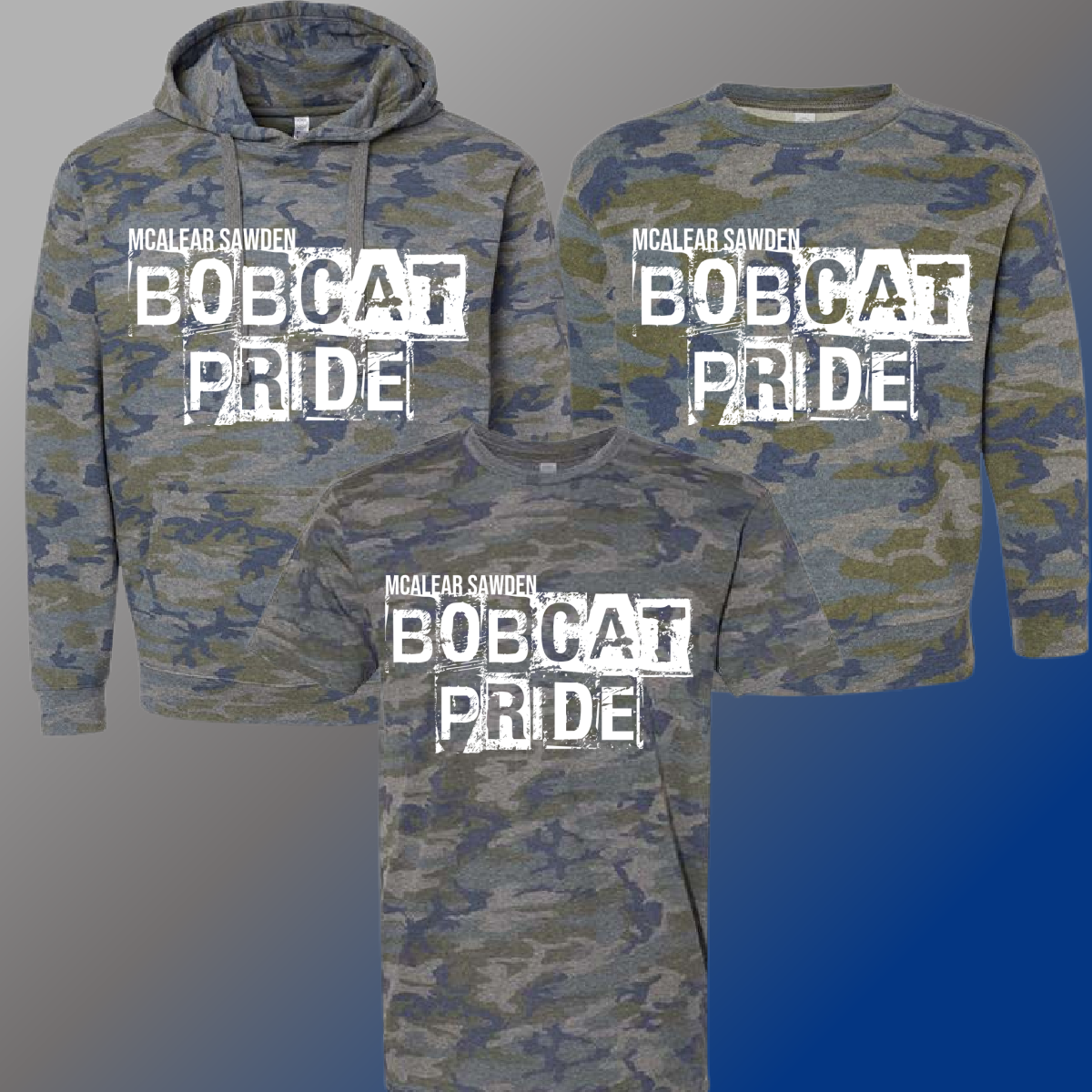 McAlear Sawden Bobcats  - Camouflage Distressed Block Tee & Sweatshirt