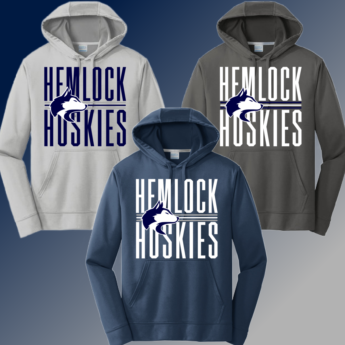 Hemlock Huskies - Narrow Text Dri Fit Hoodie (Youth)