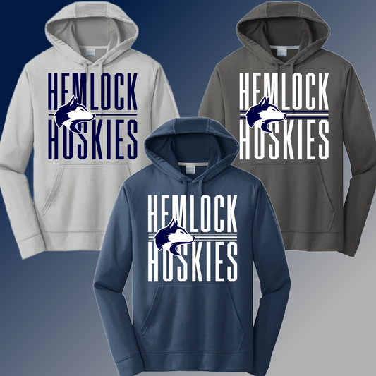 Hemlock Huskies - Narrow Text Dri Fit Hoodie (Youth)