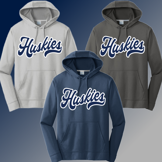 Hemlock Huskies - Cursive Text Dri Fit Hoodie (Adult)