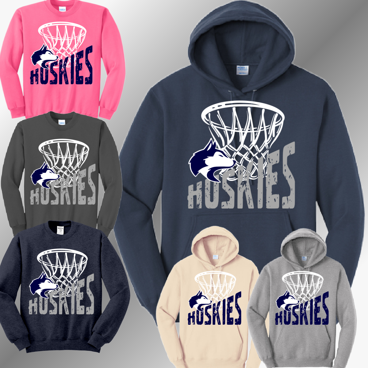 Hemlock Huskies - Basketball Net Basic Sweatshirt (Adult)