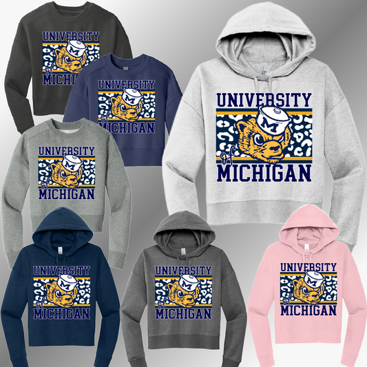 Wolverines - Leopard Background Cropped Sweatshirt (Adult)