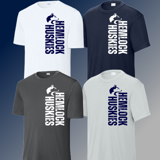 Hemlock Huskies - Mascot Vertical Wording Dri Fit Tee (Adult)