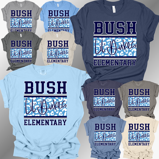 Bush Elementary Dukes - LIL' DUKES Leopard Background Tee (Adult)