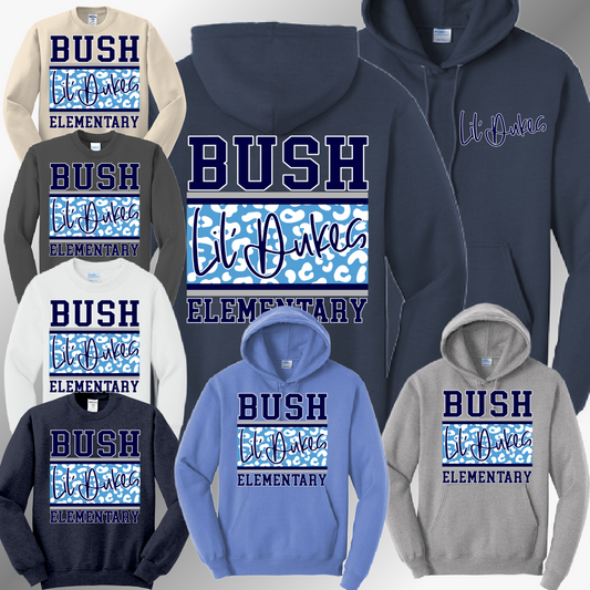 Bush Elementary Dukes - LIL' DUKES Leopard Background Basic Sweatshirt (Adult)