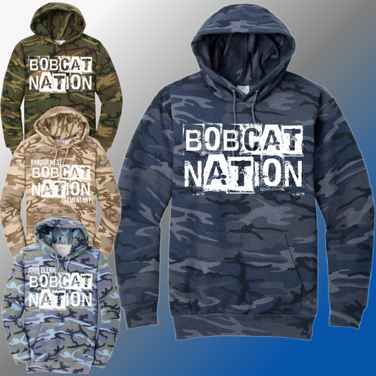 Bangor Bobcats - Distressed Block Camo Hoodie (Adult)