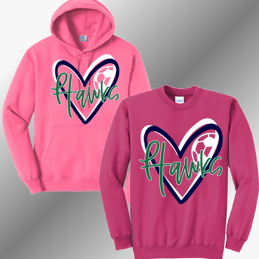 Heritage Hawks - PINK OUT! Soccer Heart Basic Sweatshirt (Adult)
