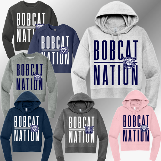 Bangor Bobcats - Bobcat Nation Tall Font Cropped Sweatshirt (Adult)
