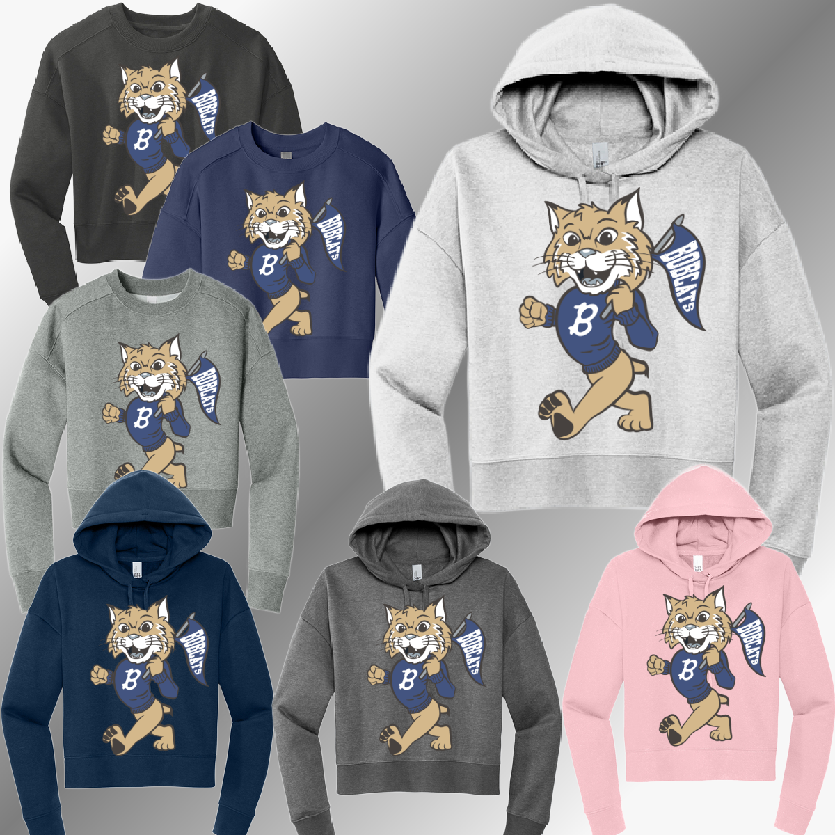 Bangor Bobcats - Vintage Bobcat Cropped Sweatshirt (Adult)