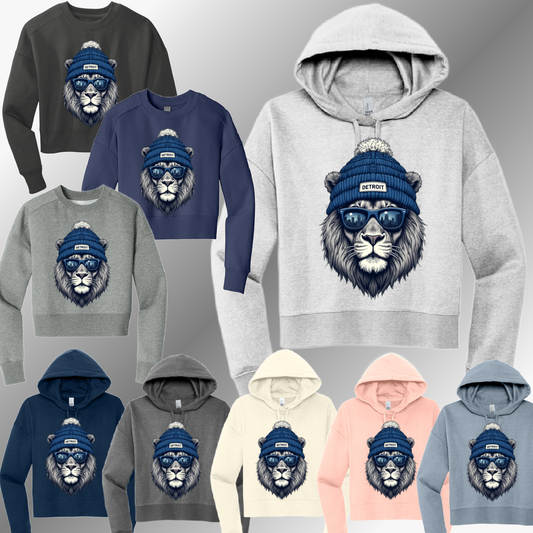 Detroit Football - Lion Beanie Hat Cropped Sweatshirt (Adult)